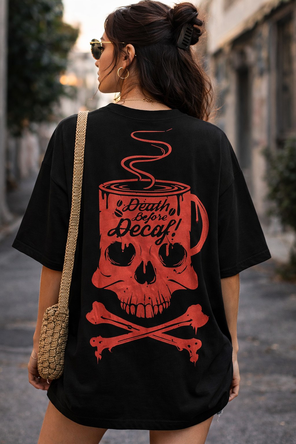 ☕ Death Before Decaf – Graphic Unisex Oversized T-Shirt