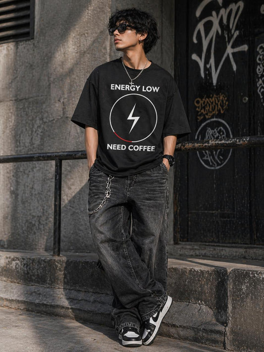 ⚡ Energy Low, Need Coffee – Graphic Unisex Oversized T-Shirt