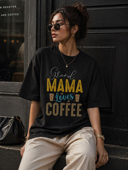 Grand Mama Loves Coffee Unisex Oversized T-Shirt