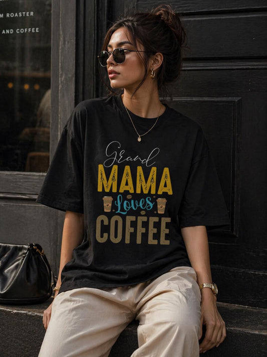 Grand Mama Loves Coffee Unisex Oversized T-Shirt