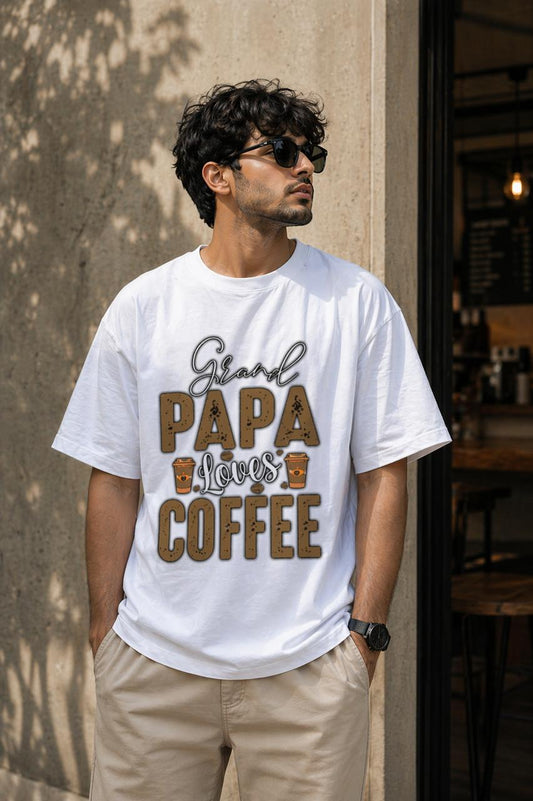 ☕ Grand Papa Loves Coffee – Graphic Unisex Oversized T-Shirt